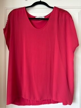 LOFT Red Crochet-Trim Blouse